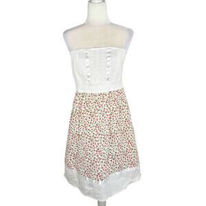 Maurices Strapless Cherry Print Strapless Fit & Flare Dress Large Jr white red